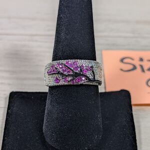Pink Crystal Tree Branch Ring Size 9 Silver Tone Nature Jewelry